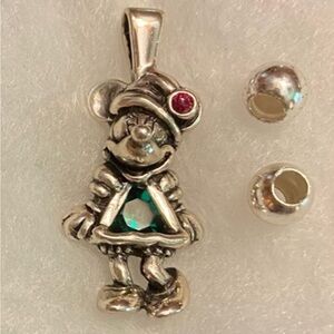 Sterling Disney's Minnie Mouse Pendant Christmas vintage Ruby  Emerald New